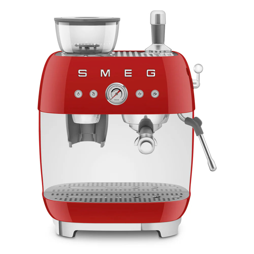 Smeg Manual Espresso Coffee Machine with Grinder 50's Style – Red | EGF03RD