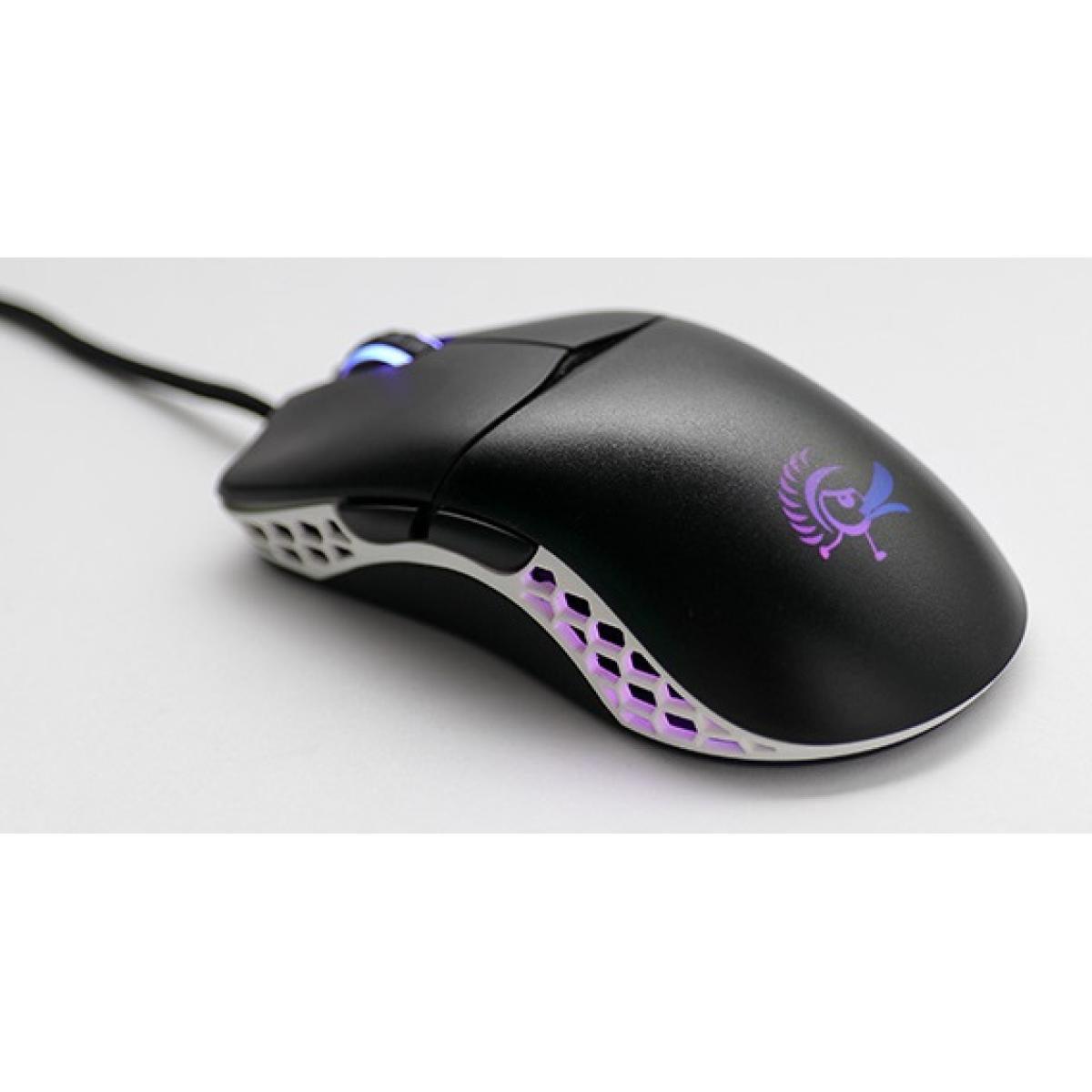 ماوس Ducky Black & White Feather، 16000 نقطة في البوصة ARGB متماثل 65 جرامًا مع مفاتيح Omron 60M Micro ومستشعر بصري PixArt