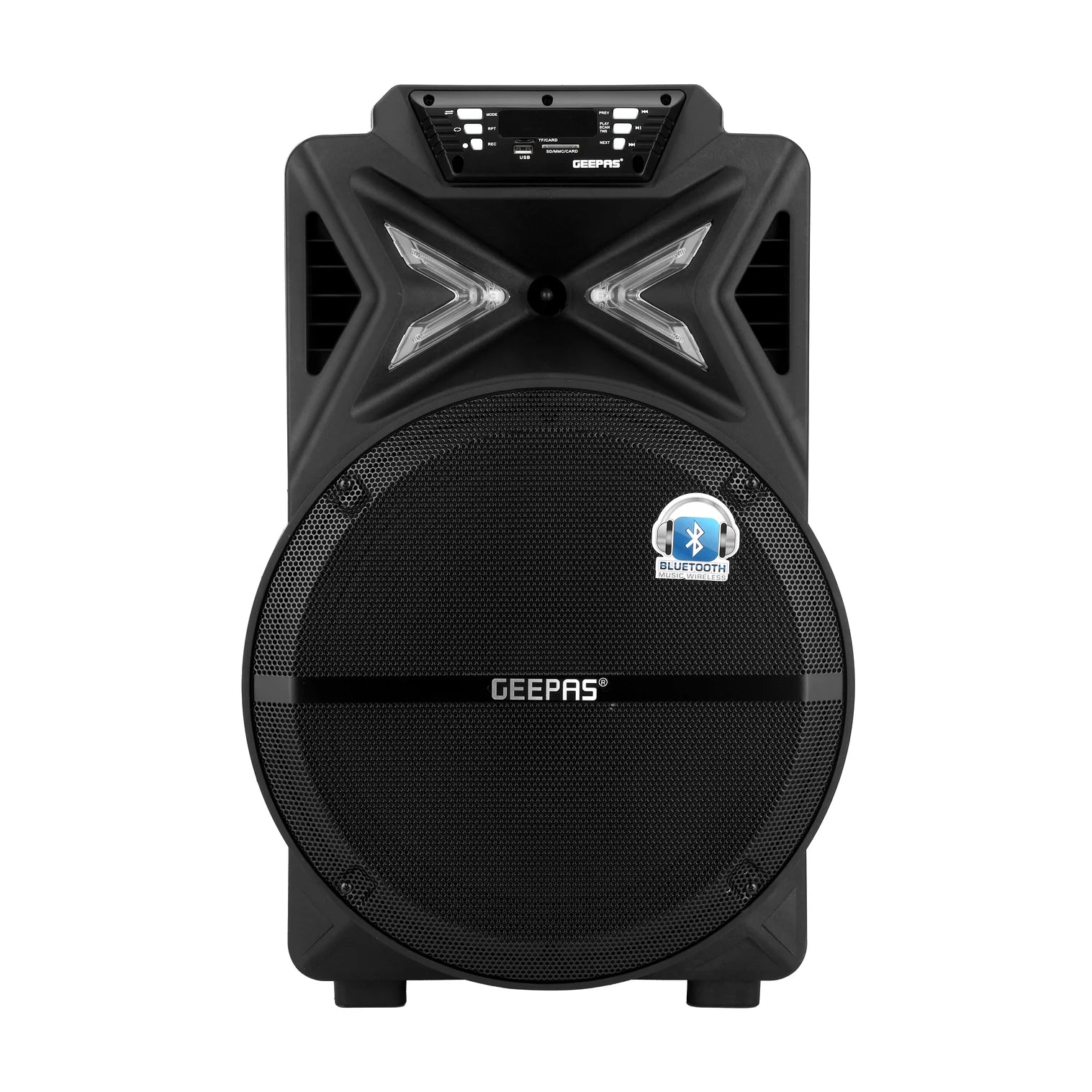 Geepas GMS11131 Rechargeable Trolley Bluetooth Speaker – 15-Inch Karaoke DJ Party Speaker with Wireless Mic, LED Lights & Remote