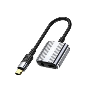 Green Lion 2 In 1 Splitter Adapter Type-C to AUX & Type-C - Grey