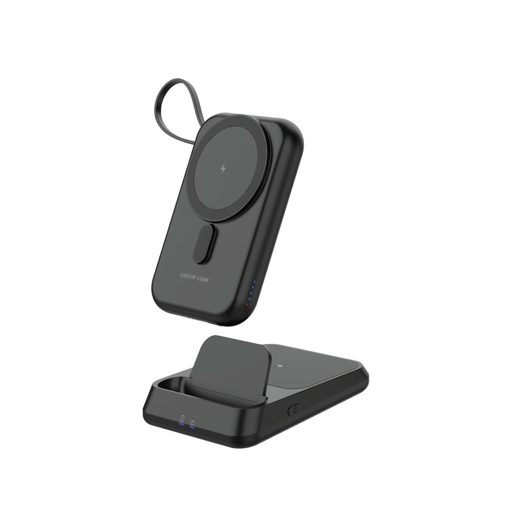 باور بانك Green Lion MagSafe 3 في 1 بسعة 10000mAh – شحن لاسلكي ومغناطيسي سريع