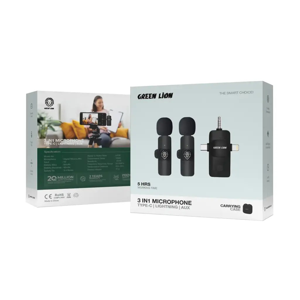Green Lion 3-in-1 Microphone (Type-C / Lightning / AUX)