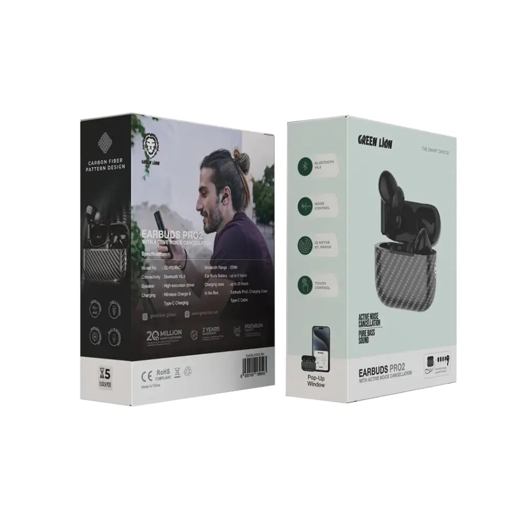 Green Lion Earbuds Pro 2 – ANC, 25H Playtime, Wireless Charging