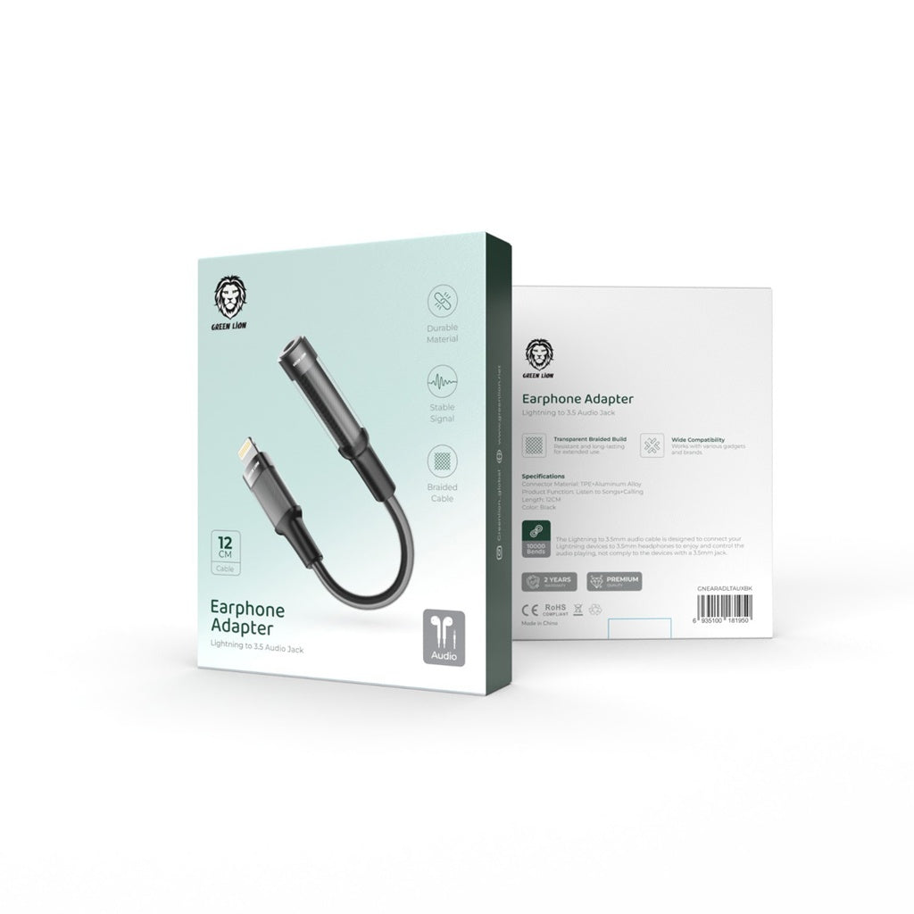 Green Lion Earphone Adapter Lightning to 3.5 Aux 12CM - Black