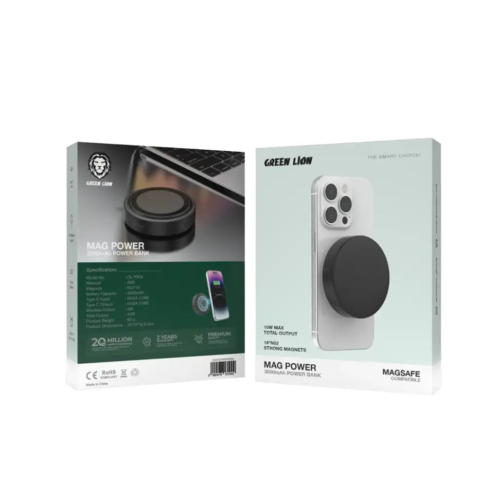 باور بانك Green Lion MAG Power 3000mAh مغناطيسي لاسلكي