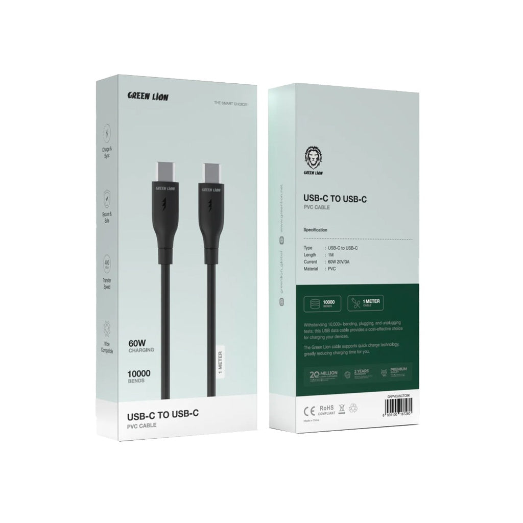 Green Lion USB-C to USB-C PVC Cable 1m – Black