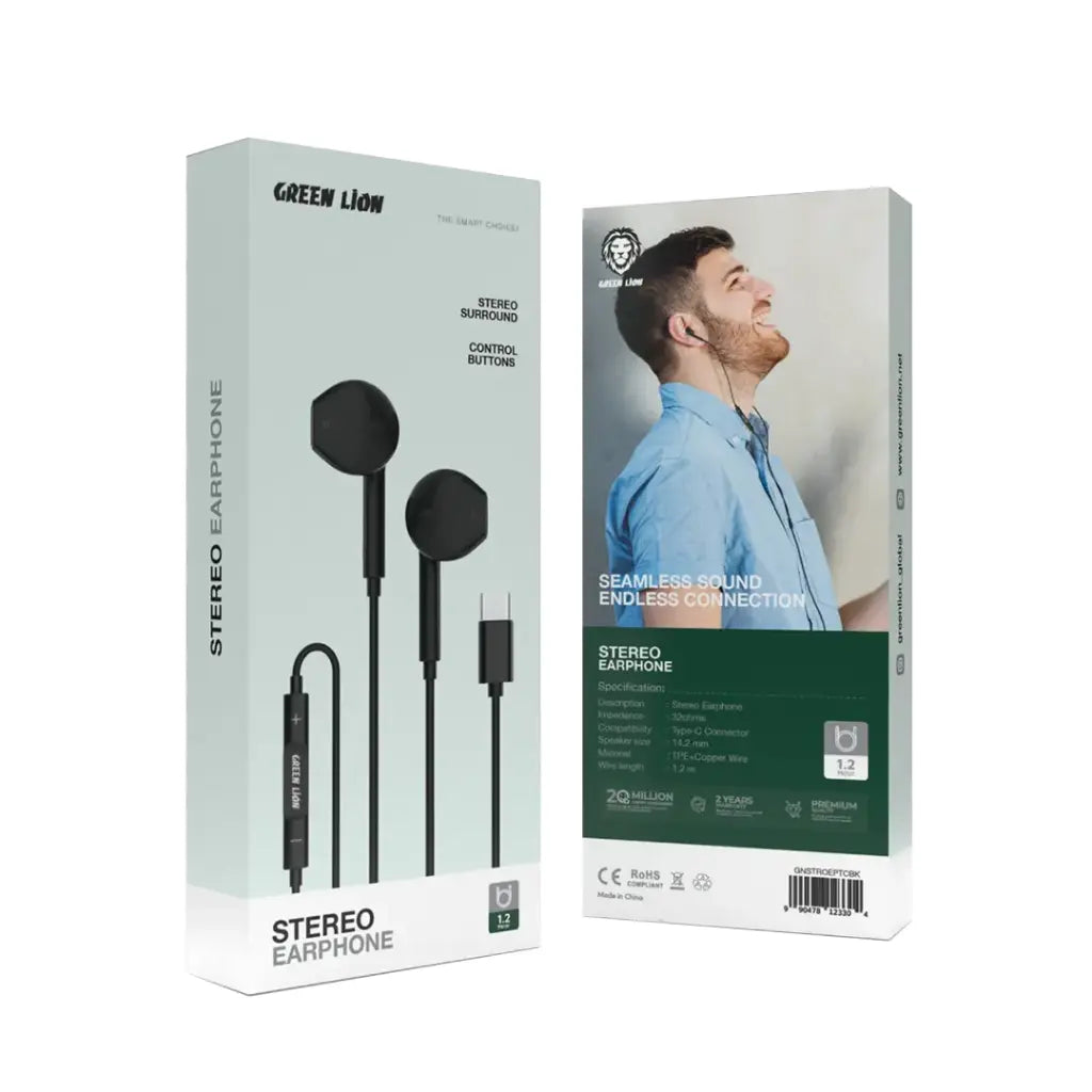 Green Lion Wired Stereo Earphones Type-C – Clear Sound