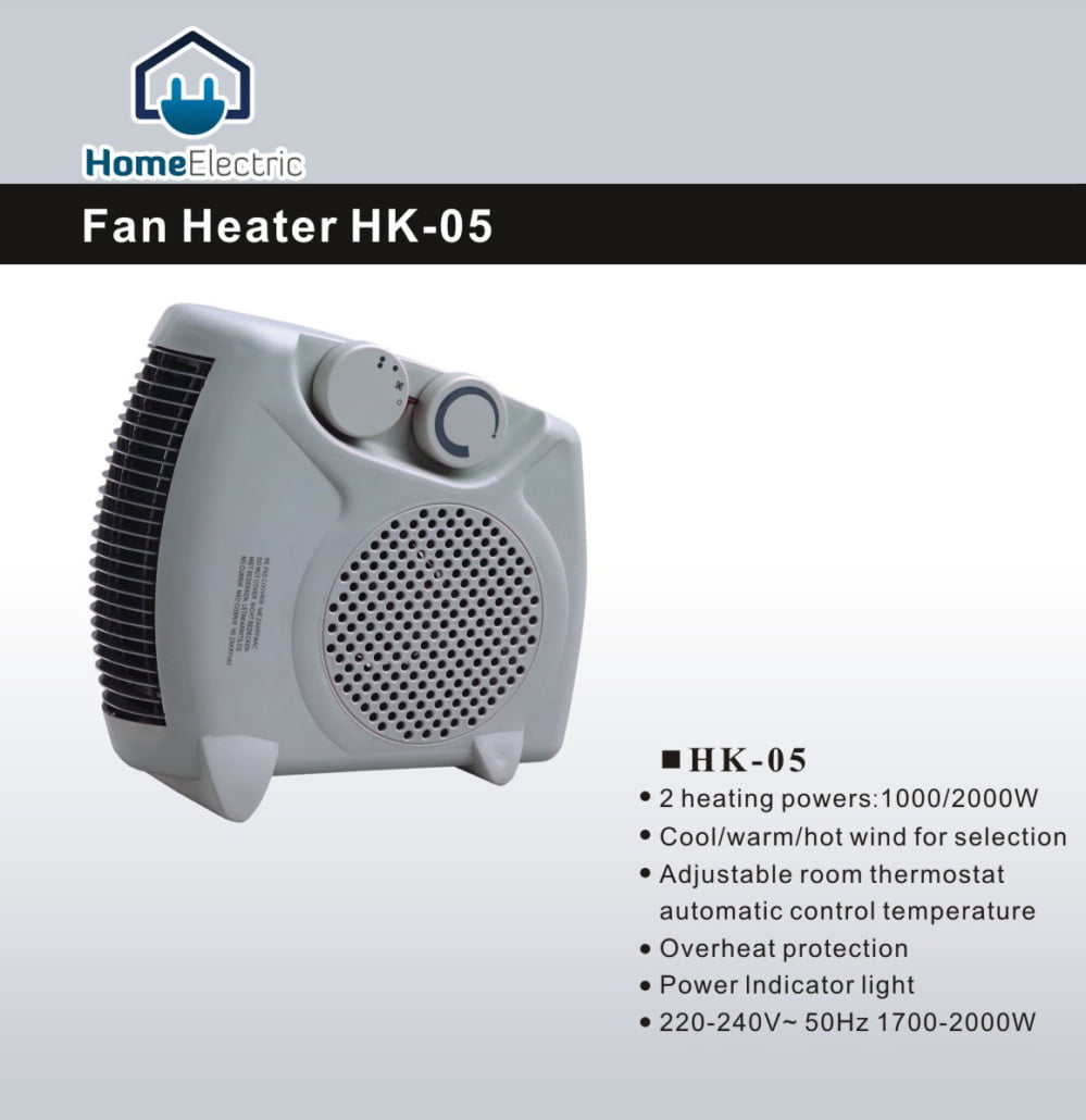 Home Electric HK-05 Fan Heater | 2000W, 3 Heat Settings & Safety