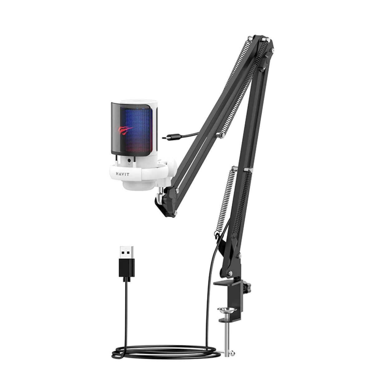 HAVIT Gamenote GK50 PRO RGB Gaming Microphone – 192kHz/24bit, Cardioid ANC, USB-C with Desk Stand & Pop Filter