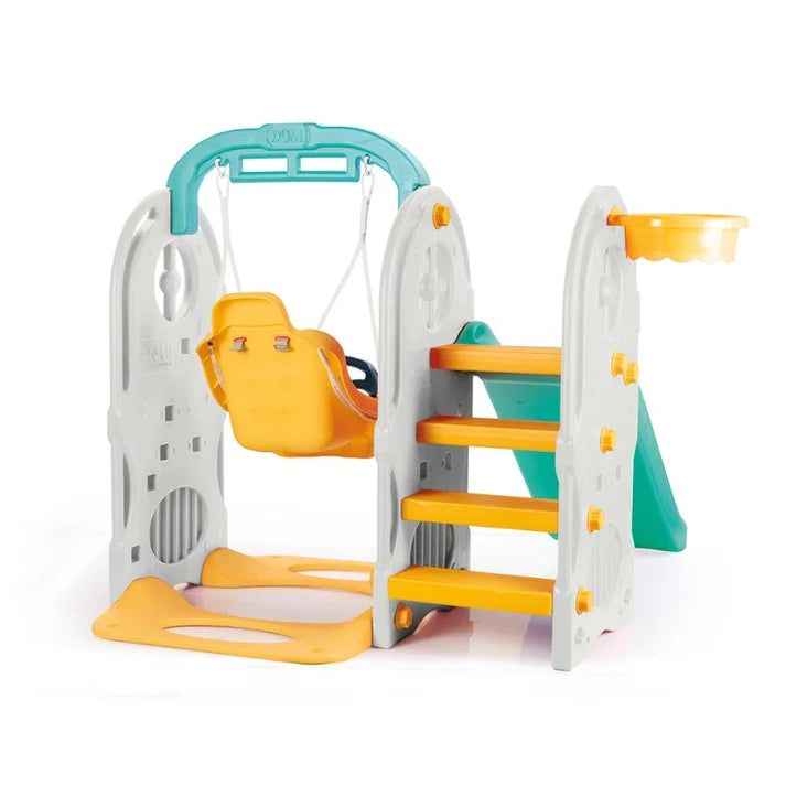 Dolu 4-in-1 Kids Playground Set – Slide, Swing, Basketball Hoop & Pull-Up Bar