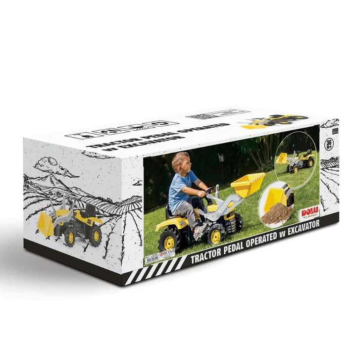 Dolu Pedal Tractor with Detachable Excavator – Yellow | Ages 3+