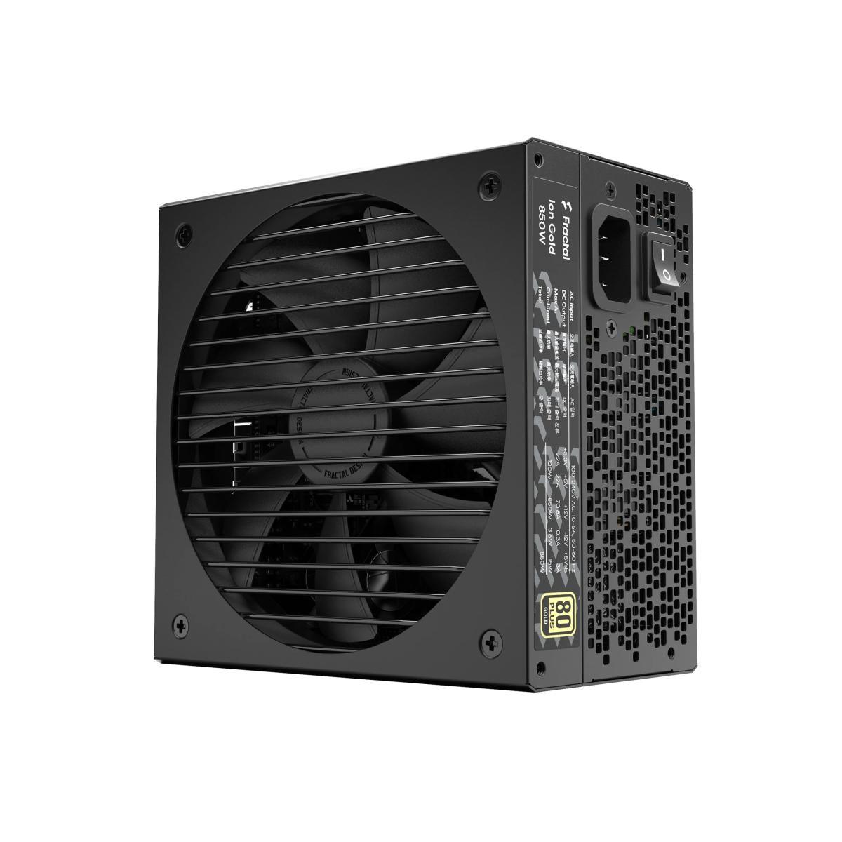مزود طاقة ألعاب Fractal Design Ion Gold 850W عالي الأداء ومتكامل 80+ Gold ATX مع مروحة كبيرة هادئة مقاس 140 مم