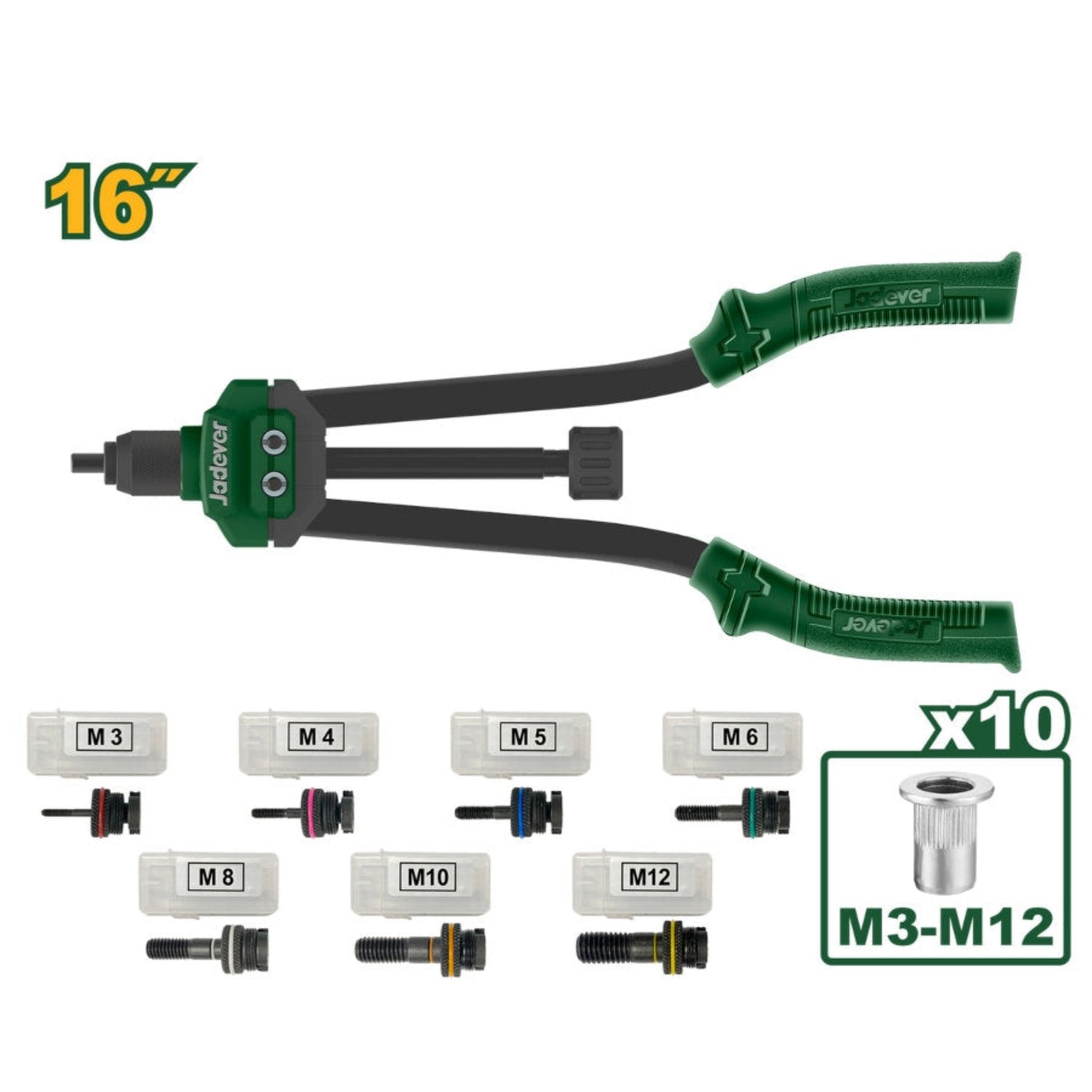 JADEVER 16-Inch Rivet Gun 3-12mm Versatile & Durable
