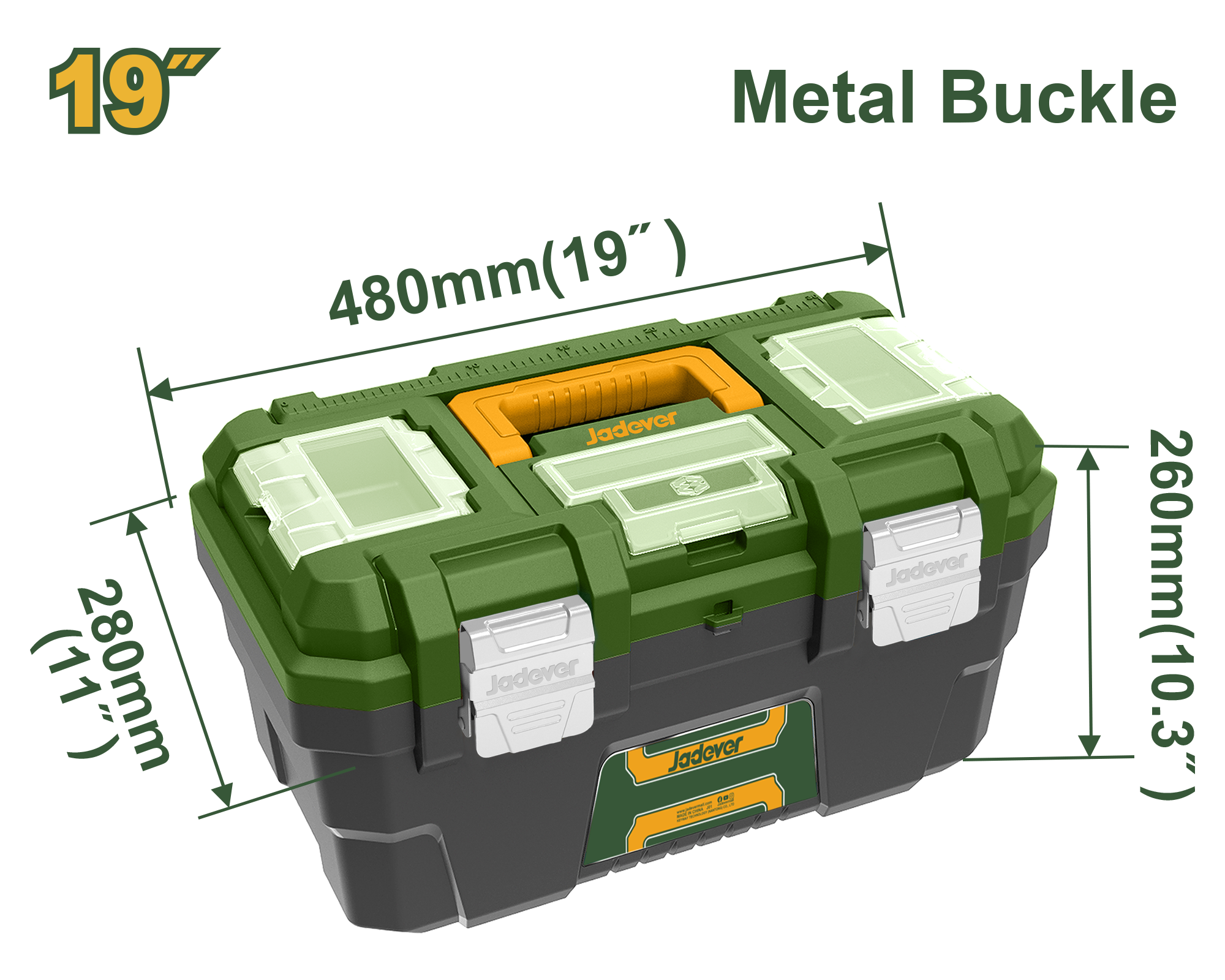 JADEVER 19" Plastic Tool Box Sturdy with Metal Clasp