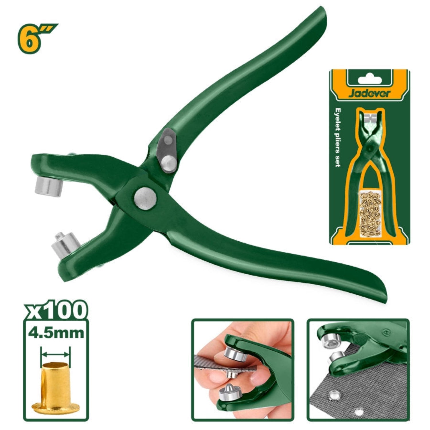 JADEVER 6-Inch Grommet Press with 100 Metal Rings Durable & Easy