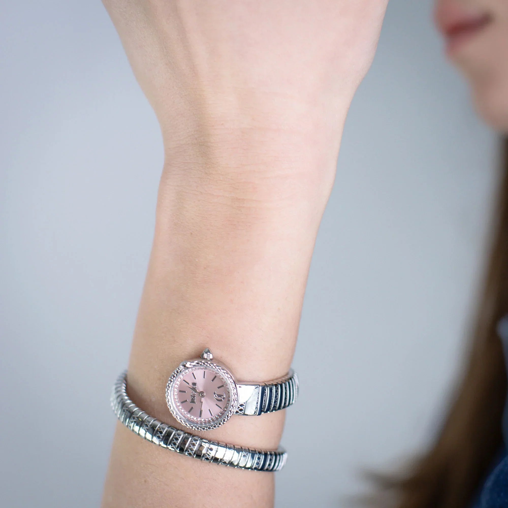JUST CAVALLI JC1L351M0015 SILVER STEEL BAND PINK DIAL FOR WOMEN