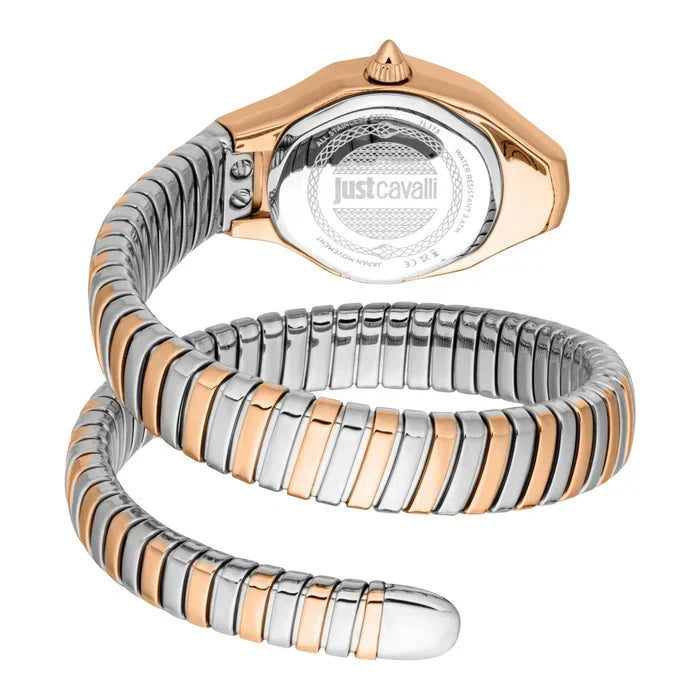 JUST CAVALLI JC1L375M0065 SILVER AND ROSE GOLD STEEL BAND WHITE DIAL FOR WOMEN