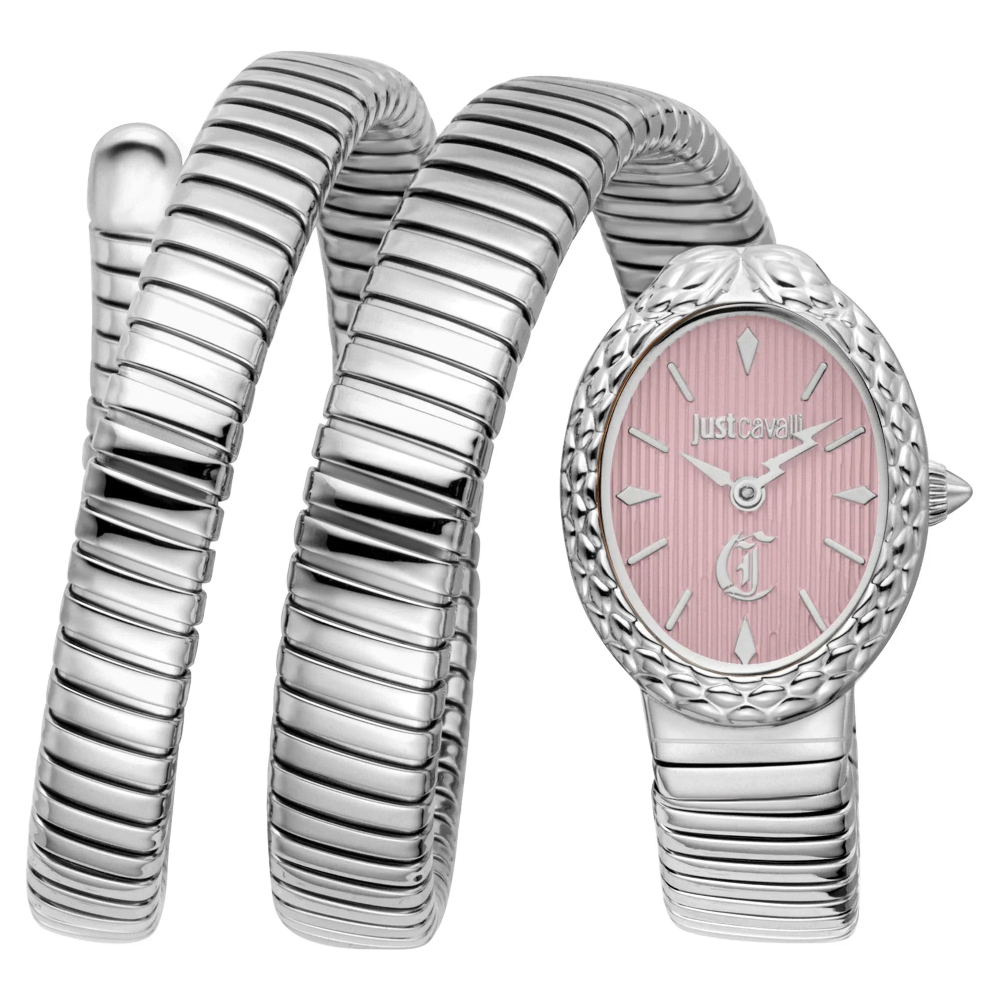 JUST CAVALLI JC1L391M0015 SILVER STEEL BAND PINK DIAL FOR WOMEN