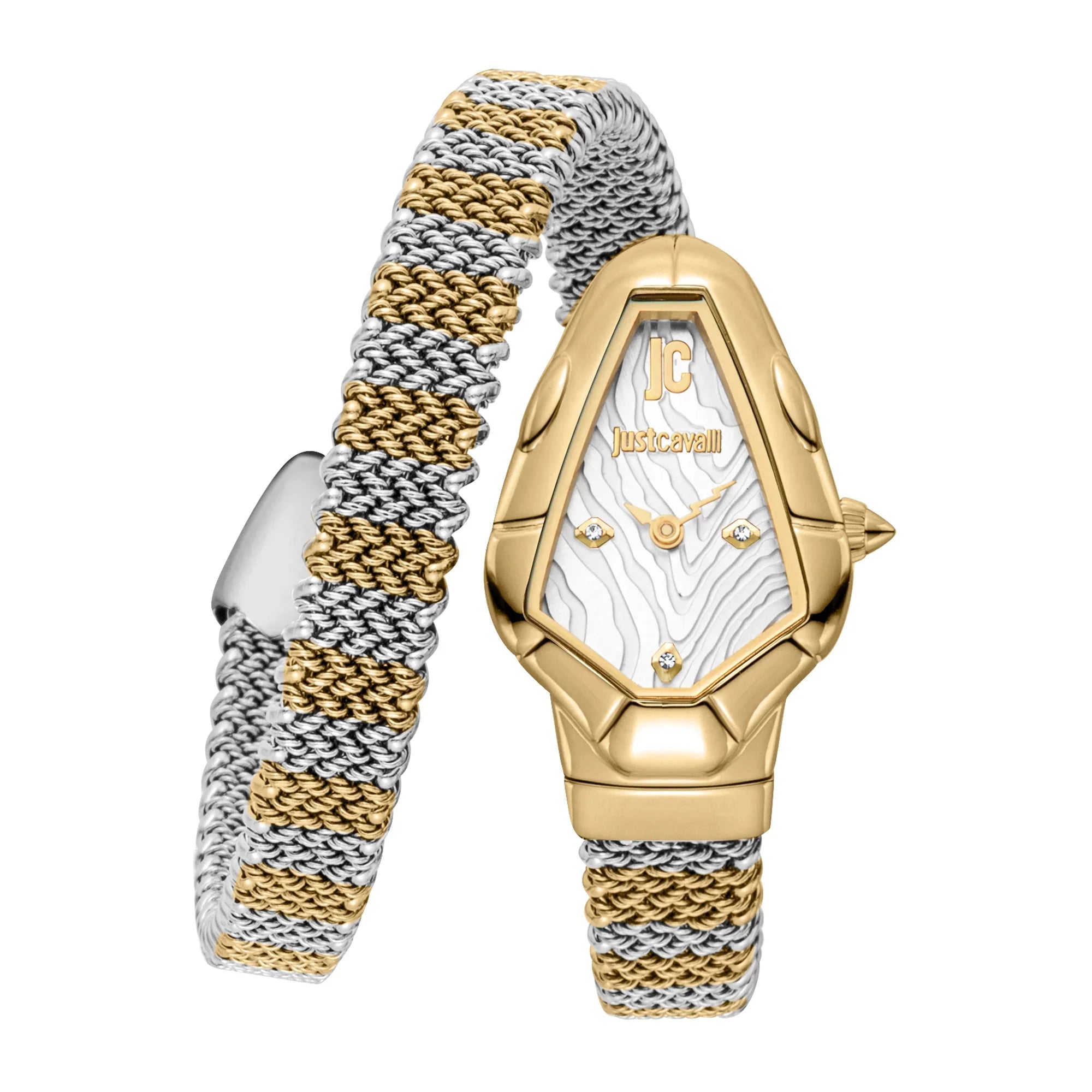 JUST CAVALLI JC1L426M0055 SILVER AND GOLD STEEL BAND WHITE DIAL FOR WOMEN