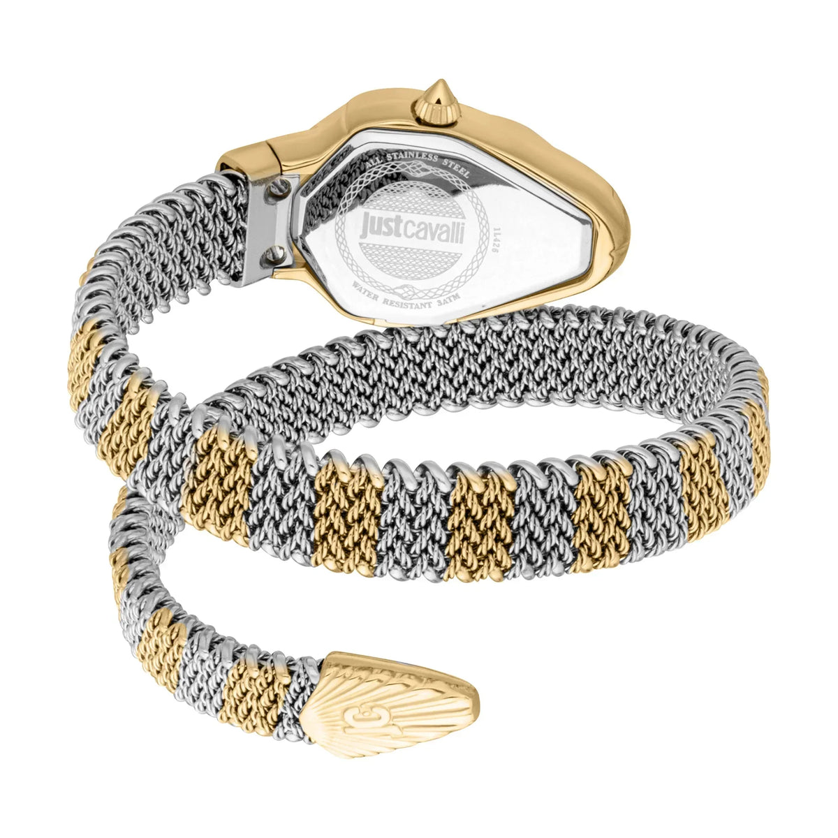 JUST CAVALLI JC1L426M0055 SILVER AND GOLD STEEL BAND WHITE DIAL FOR WOMEN