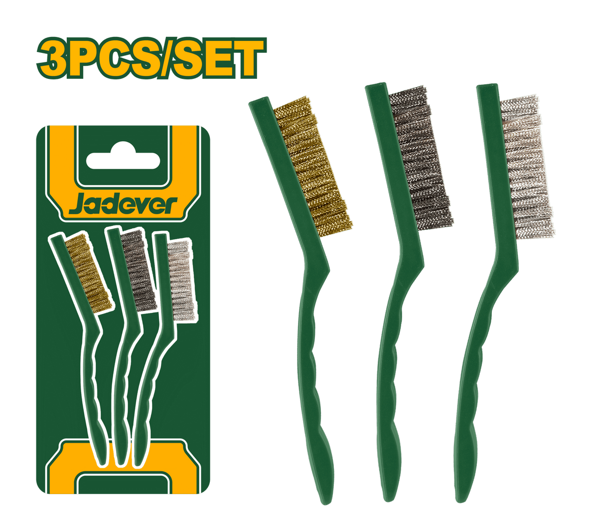 JADEVER 3pcs Abrasive Brush Set – 9" Nylon, Brass & Wire Cleaning Brushes (JDBH3609)