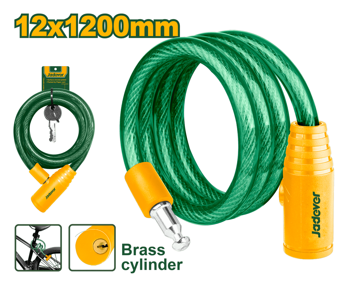 JADEVER Bicycle Lock – 1200mm x 12mm, Brass Cylinder, with 2 Iron Keys (JDBK1112)