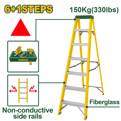 JADEVER Single-Side Fiberglass Ladder 6+1 Steps | 150kg (JDLD0907)