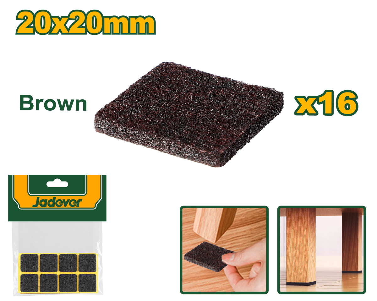 JADEVER 16pcs Self-Adhesive Pads – 20x20mm, 3mm Thick, Brown (JDPAS2111)