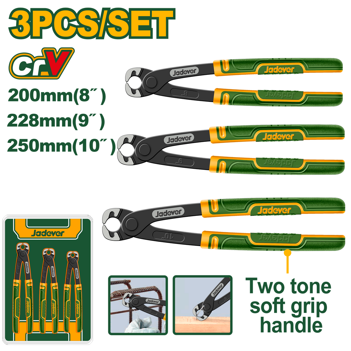 JADEVER 3 Pcs Rabbet Pliers Set – 8", 9", 10" Cr-V Pliers Set (JDPS8613)