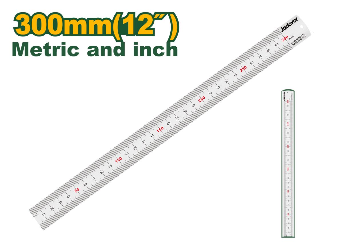 JADEVER Steel Ruler 300mm | 12" – Dual Scale Metric & Inch, 25mm Wide (JDRU1330)