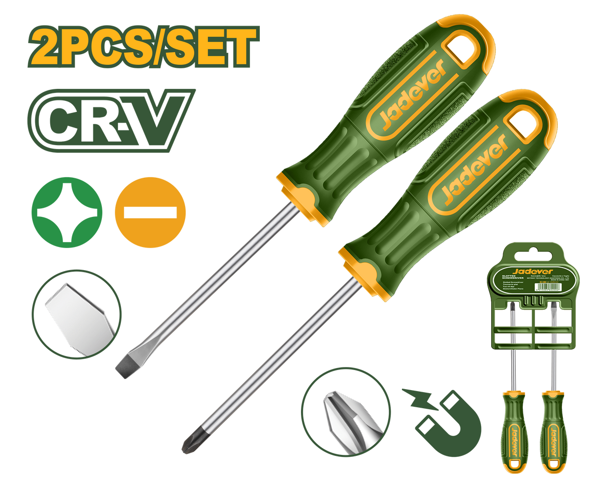 JADEVER 2 Pcs Screwdriver Set – CR-V Screwdrivers Set (JDSS1302)