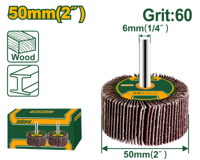 JADEVER Flap Wheel with Shaft 50 x 25 x 6mm – Grit 60# (JDYW5002)