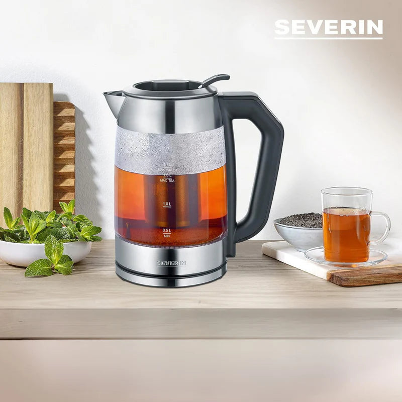 Severin Glass Tea Kettle 1.7L, 2200W, Adjustable Temperature