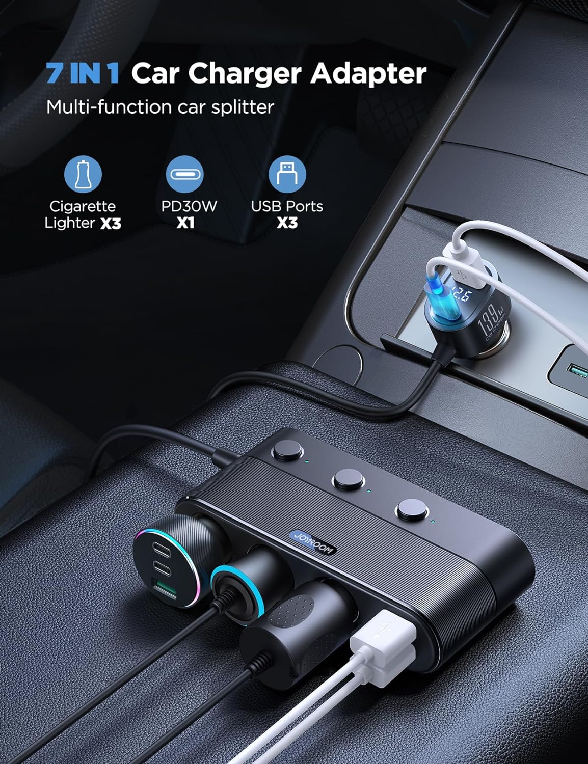 JOYROOM 7 in 1 Cigarette Lighter Splitter 139W Car Charger