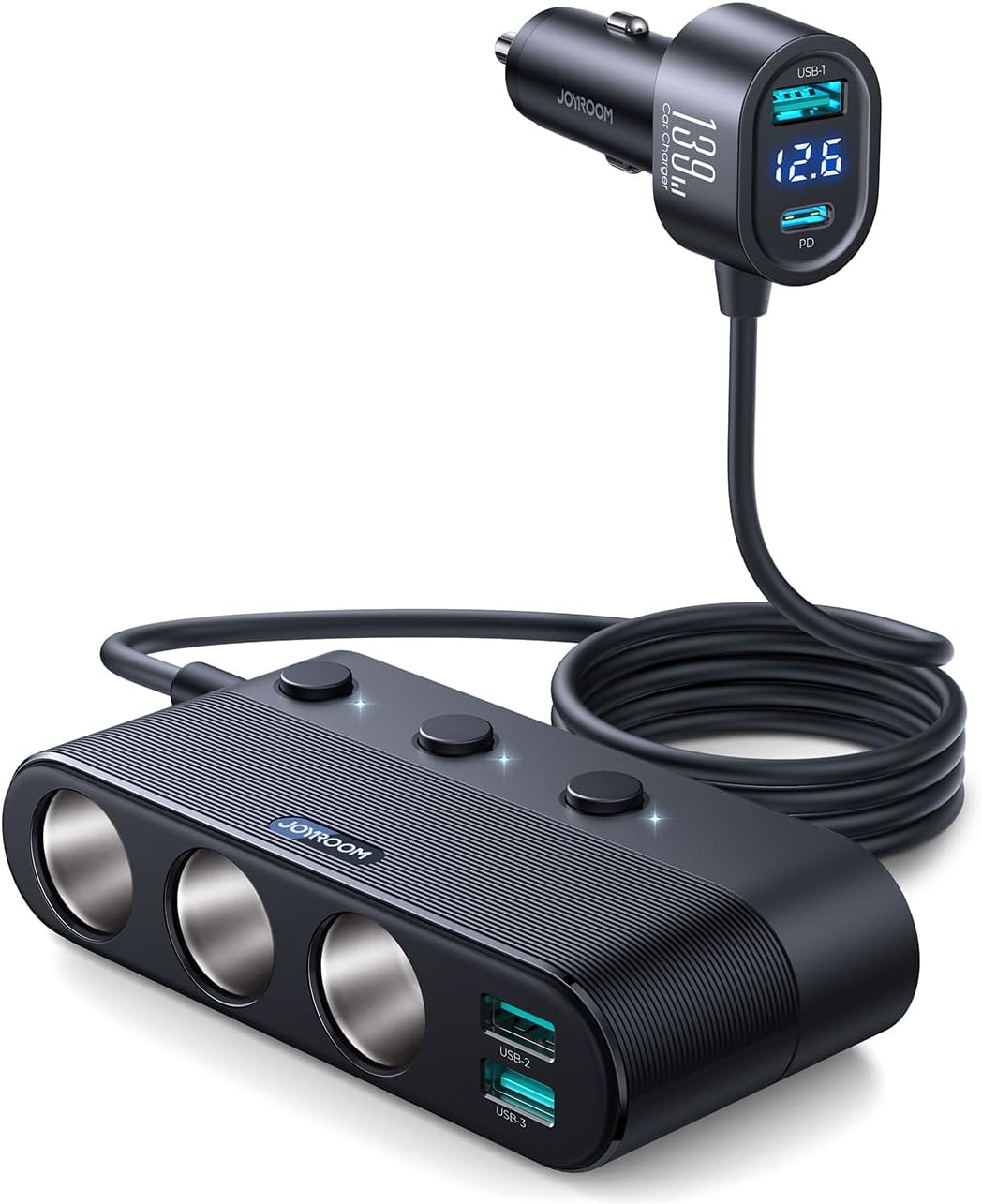 JOYROOM 7 in 1 Cigarette Lighter Splitter 139W Car Charger - Black