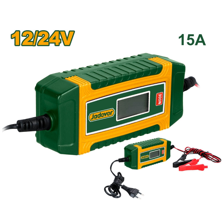 Jadever 12 & 24V 15A Battery Charger LCD Display & Safety Features