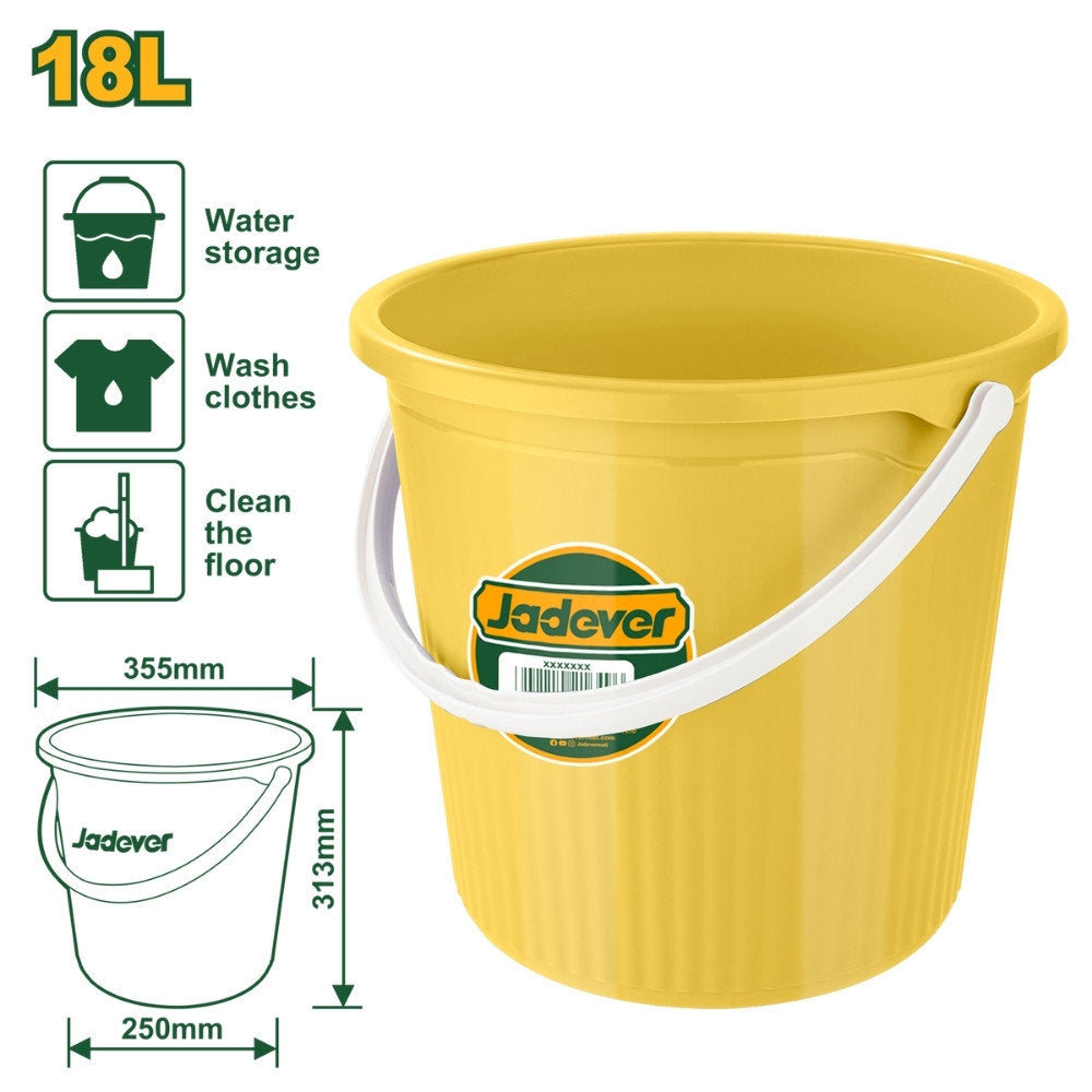 Jadever 18L Plastic Bucket with Handle Durable & Versatile - Yellow