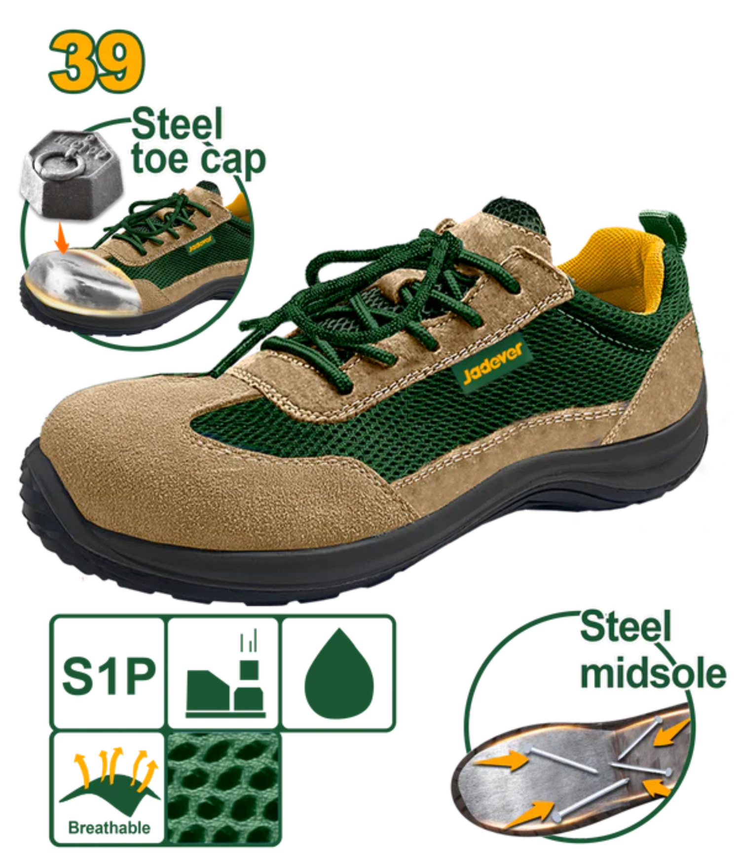 Jadever Suede Safety Shoes Size 39 Durable & Protective
