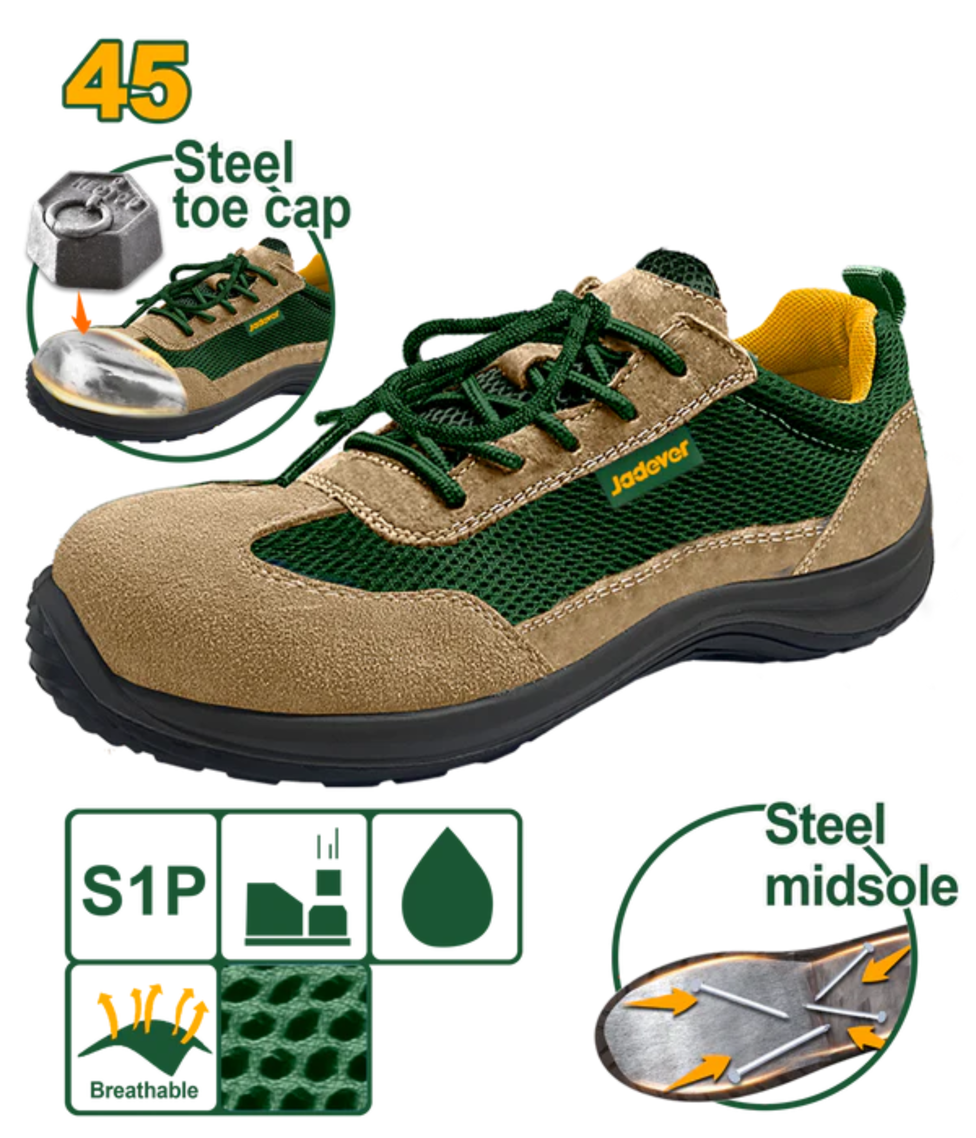 Jadever Suede Safety Shoes Size 45 Durable & Protective