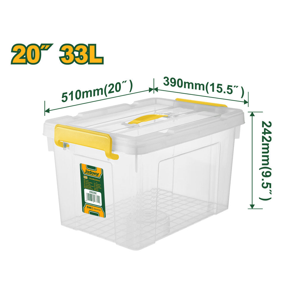 Jadever Transparent Plastic Storage Box 33L Durable & Spacious