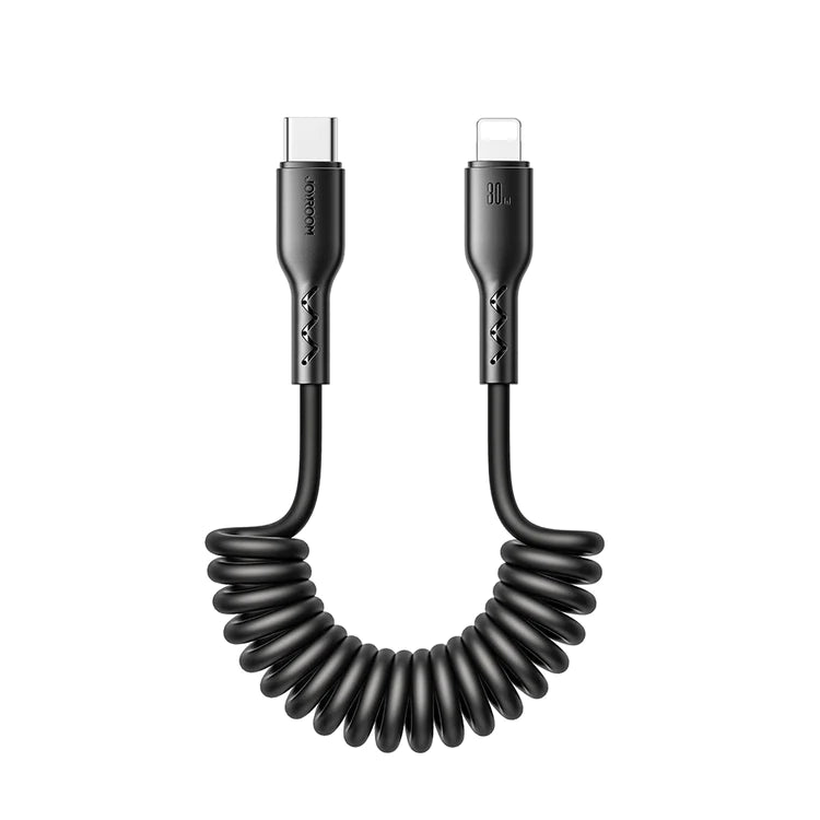 Joyroom 30W 60W Coiled Fast Charging Data Cable for Car 1.5m - Black