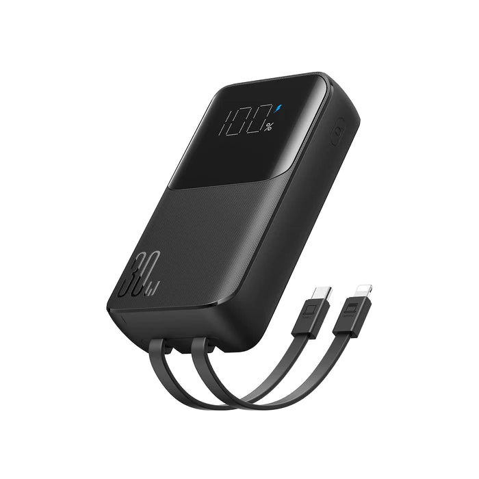 Joyroom 30W Mini Power Bank with Dual Cables 10000mAh Portable - Black