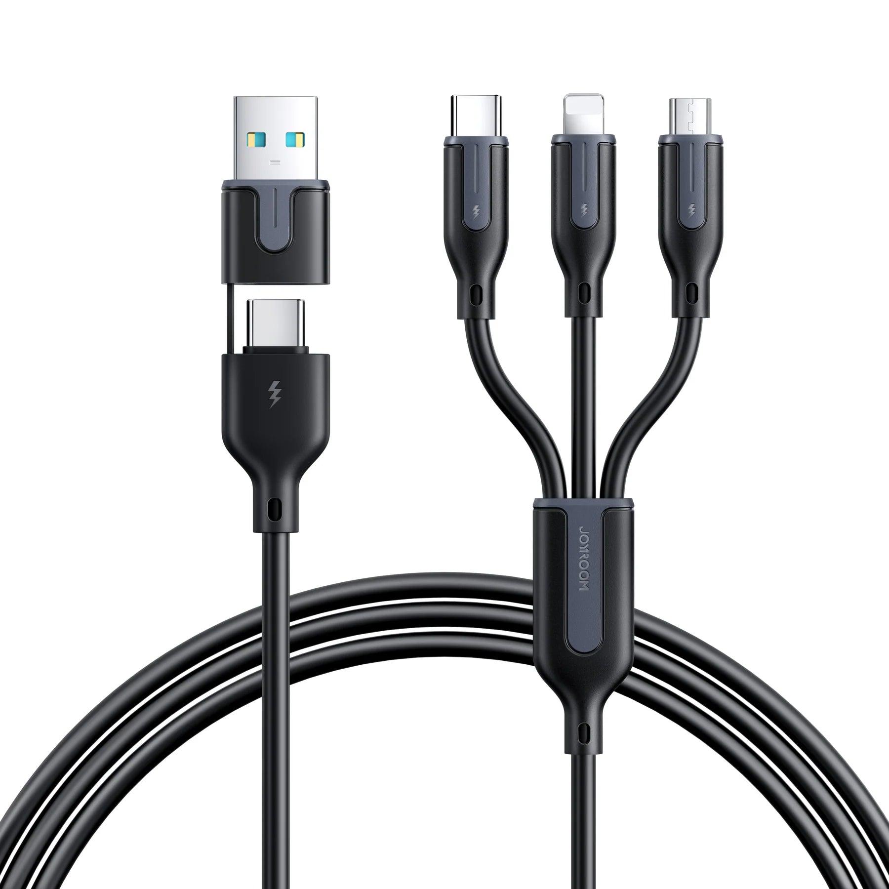 Joyroom 5 in 1 Charging Cable USB A & Type C to Lightning & Type C - Black
