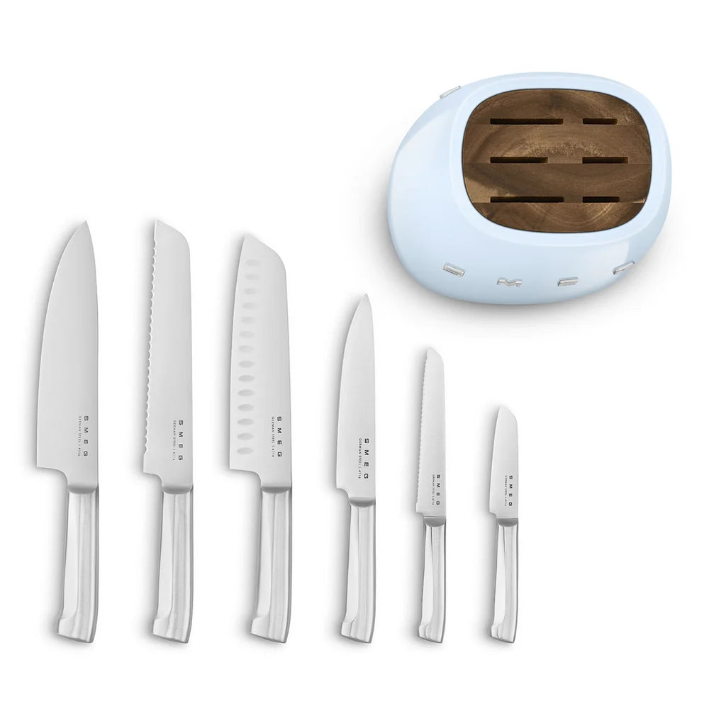 Smeg Knife Block Set – Pastel Blue