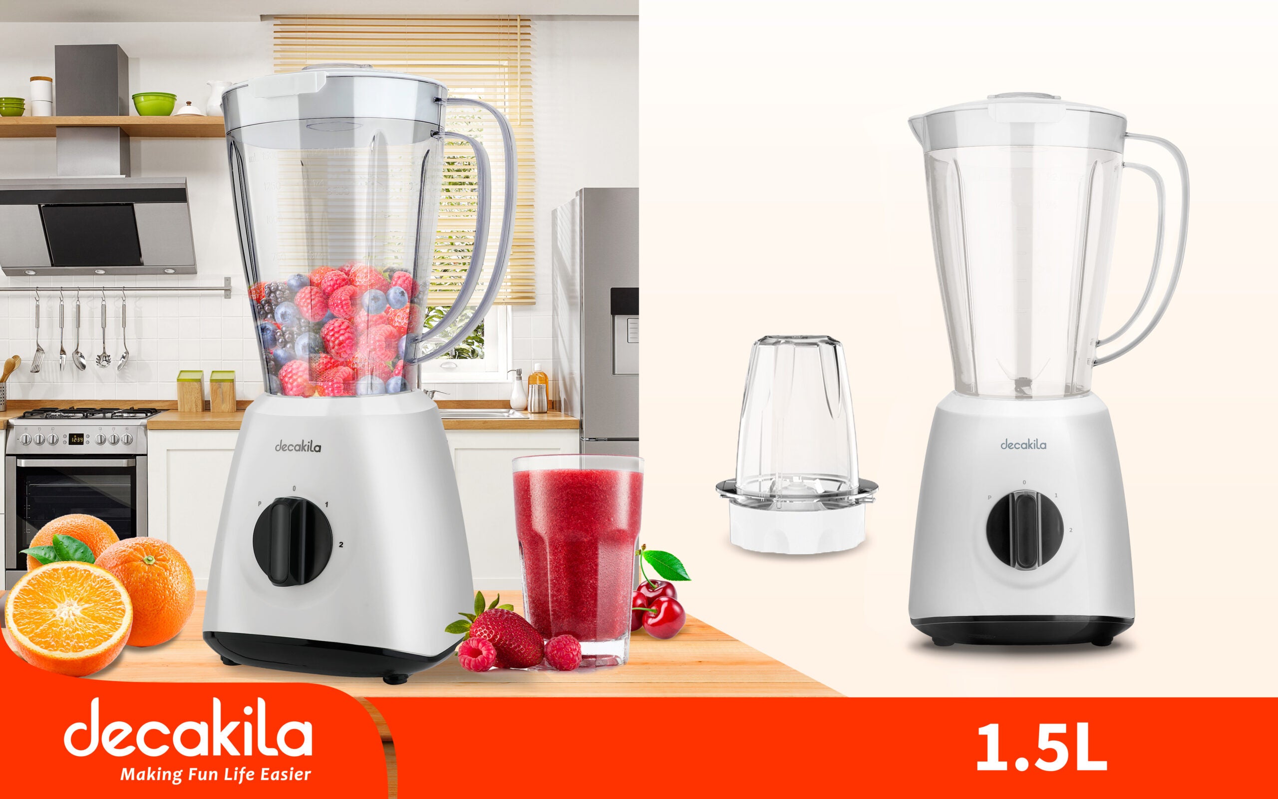 Electric Blender with Grinder 1.5L | 400W from Decakela (KEJB034W)