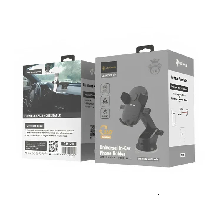 حامل جوال LENYES CR120 – أسود، تثبيت مرن ومتين للقيادة