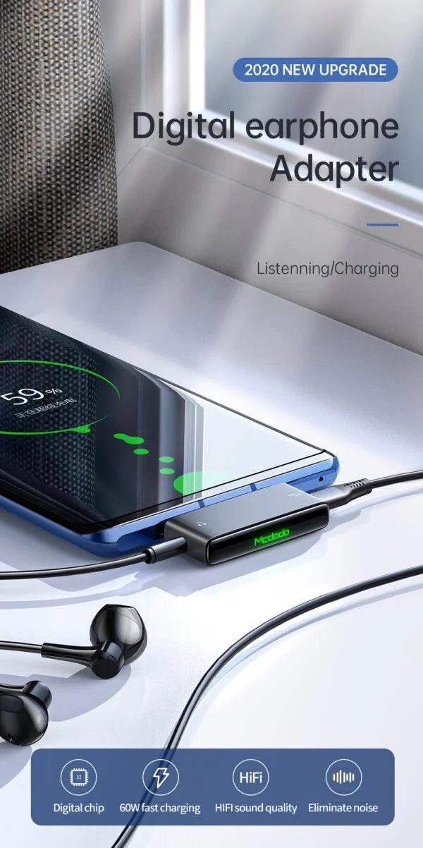 Mcdodo 60W Audio Adapter Type C to DC3.5 & Type C - Black