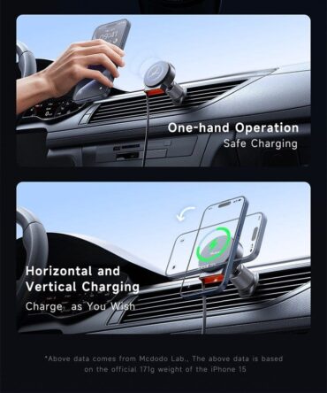 Mcdodo 15W Magnetic Wireless Car Charger with Retractable Cable