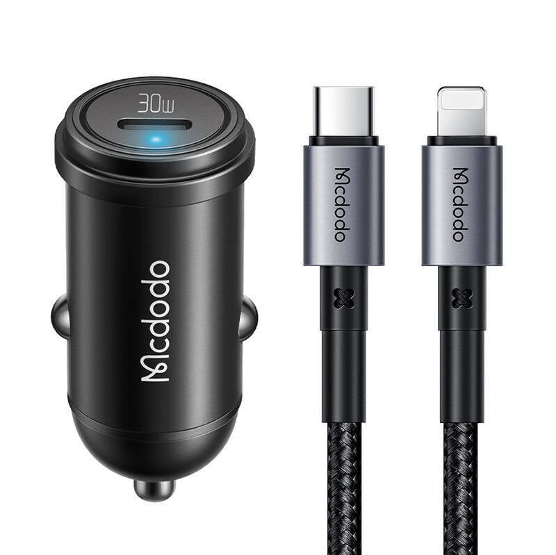 Mcdodo 30W USB C Car Charger with USB C to Lightning Cable - Black