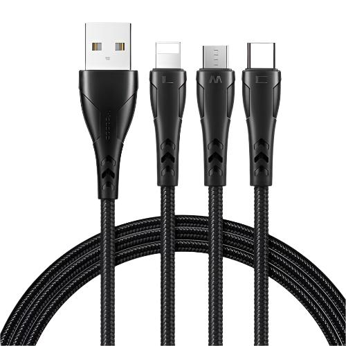 Mcdodo 3 in 1 USB to USB C Lightning Micro USB Cable 1.2m - Black